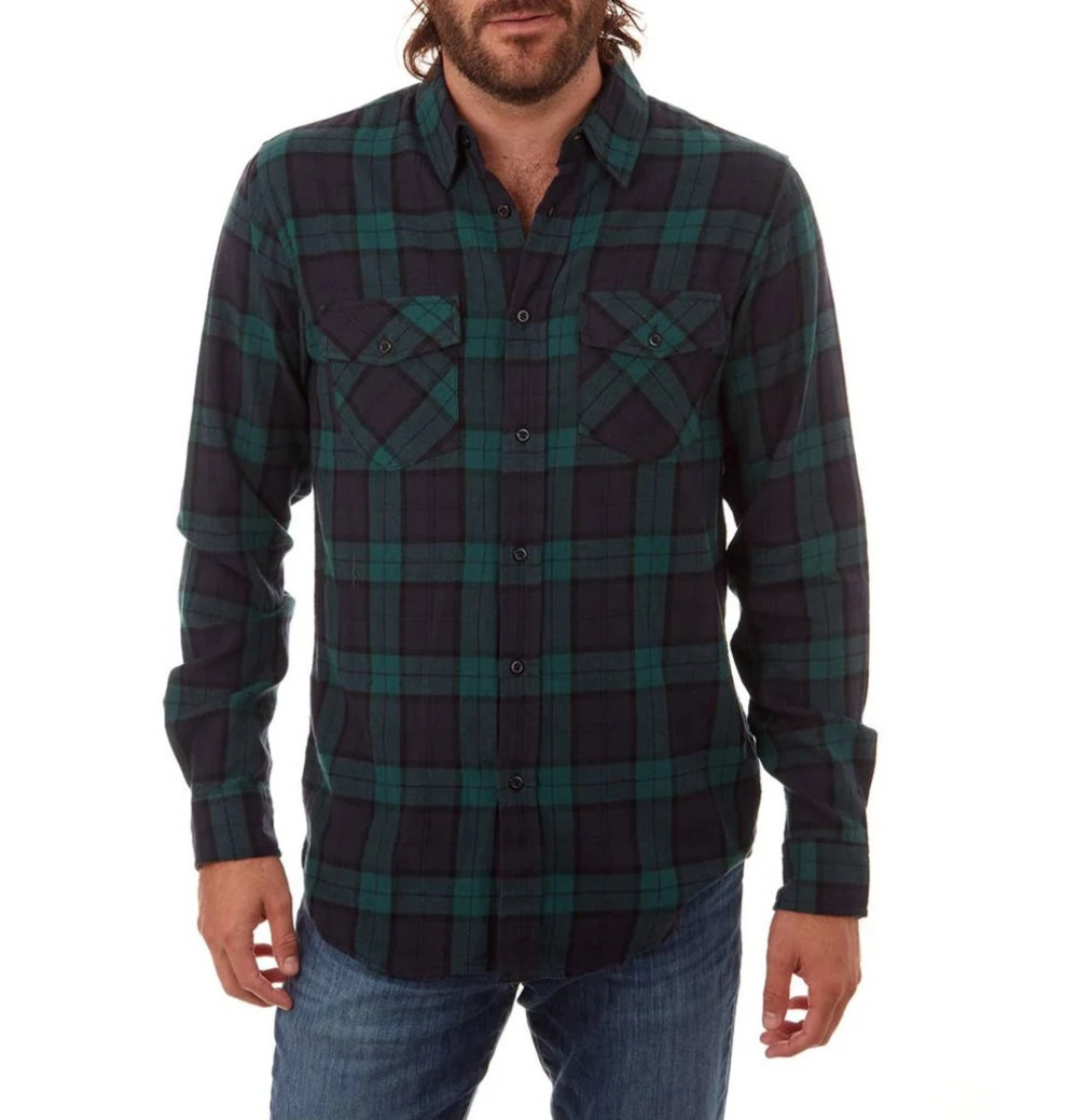 PX Blue & Green Plaid Flannel Long Sleeve Button Up Shirt/1043